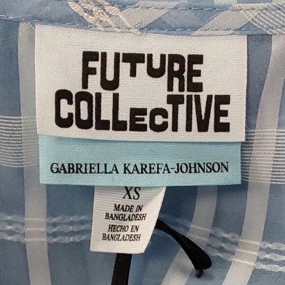 Blue Sheer Gingham Puff Sleeve Wrap Blouse | Future Collective | X Small - Picture 7 of 10